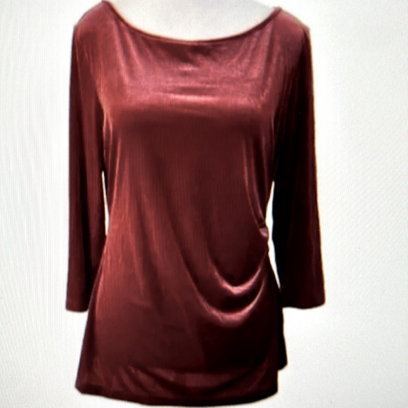 Velvet top 3/4 sleeves.  Rouching side detail on left. - Picture 4 of 5
